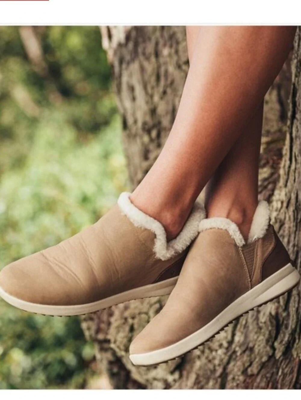 OluKai Malua Hulu Genuine Shearling Tan/Tapa Nubuck Leather Sneaker Women US 7